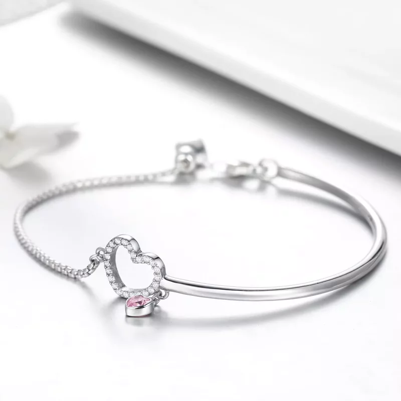 (imagen para) Pulsera estilo Pandora de plata con corazón de dama y circonia cúbica - SCB117 - Ver 4