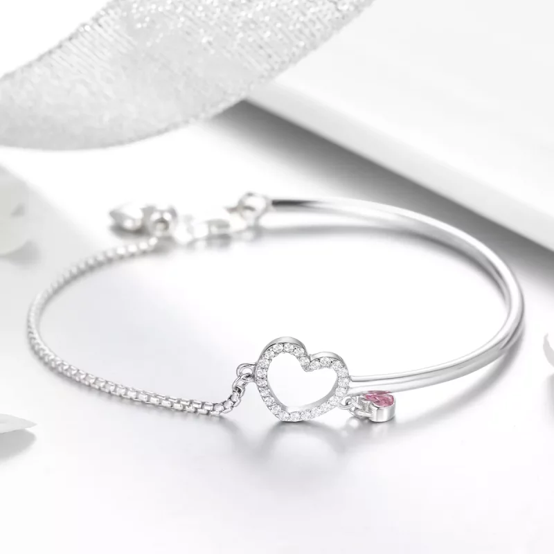 (imagen para) Pulsera estilo Pandora de plata con corazón de dama y circonia cúbica - SCB117 - Ver 5