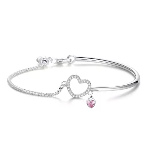 (imagen para) Pulsera estilo Pandora de plata con corazón de dama y circonia cúbica - SCB117