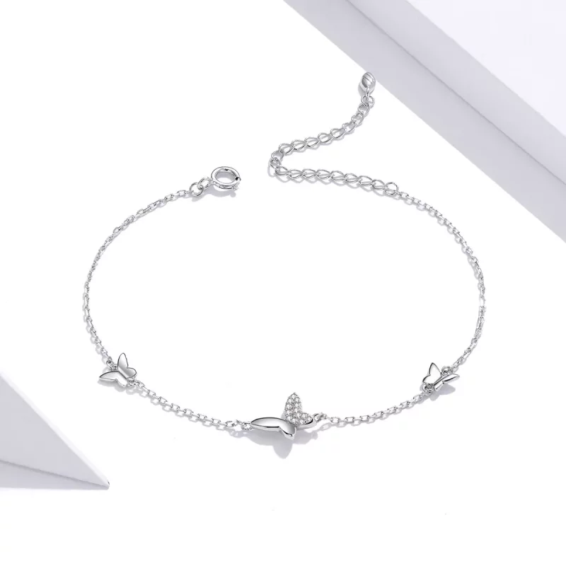 (imagen para) Pulsera estilo Pandora de plata con mariposas rodeadas - SCB197 - Ver 2