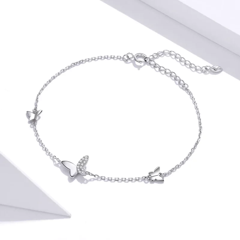 (imagen para) Pulsera estilo Pandora de plata con mariposas rodeadas - SCB197 - Ver 3