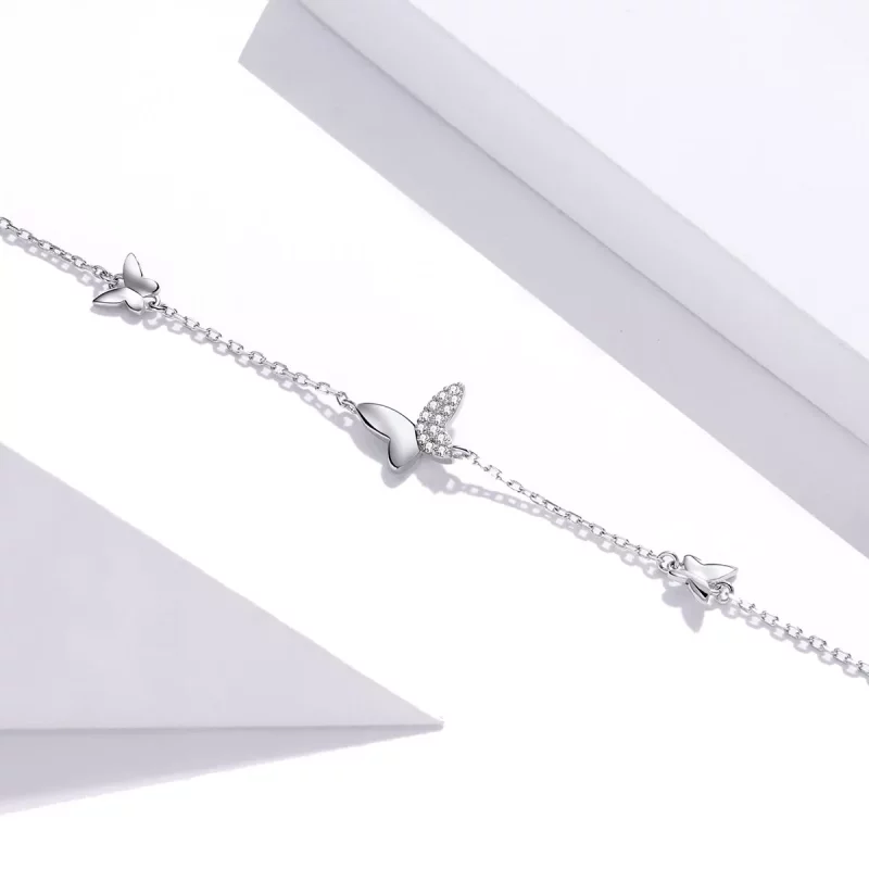 (imagen para) Pulsera estilo Pandora de plata con mariposas rodeadas - SCB197 - Ver 4