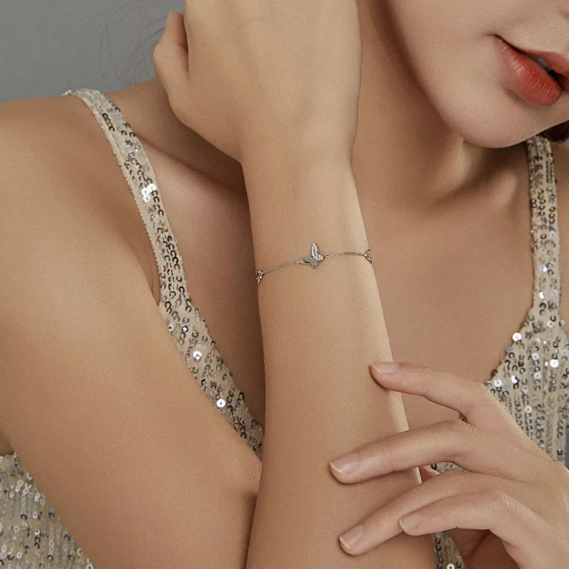 (imagen para) Pulsera estilo Pandora de plata con mariposas rodeadas - SCB197 - Ver 5