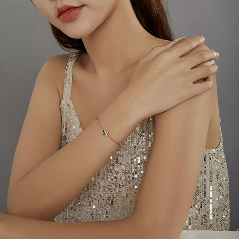 (imagen para) Pulsera estilo Pandora de plata con mariposas rodeadas - SCB197 - Ver 6