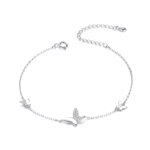 (imagen para) Pulsera estilo Pandora de plata con mariposas rodeadas - SCB197