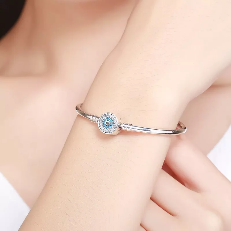 (imagen para) Pulsera estilo Pandora en plata con circonia cúbica y ojo protector - SCB012 - Ver 2