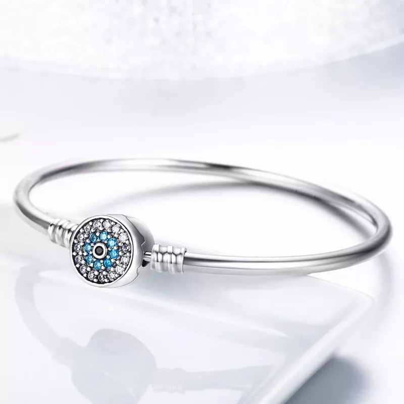(imagen para) Pulsera estilo Pandora en plata con circonia cúbica y ojo protector - SCB012 - Ver 3
