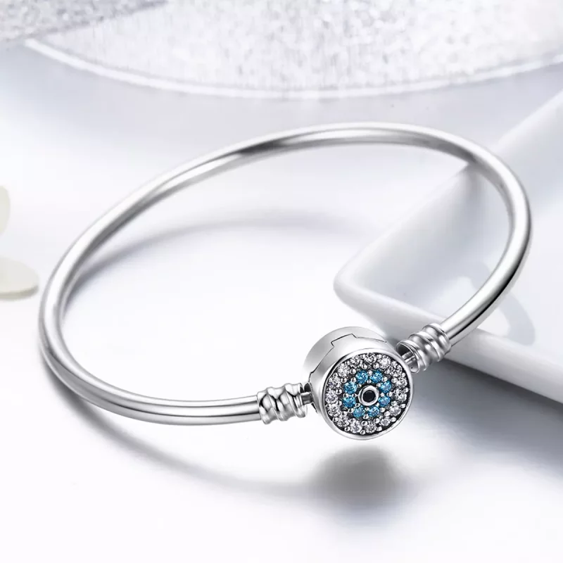 (imagen para) Pulsera estilo Pandora en plata con circonia cúbica y ojo protector - SCB012 - Ver 4