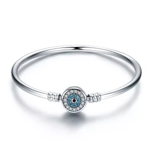 (imagen para) Pulsera estilo Pandora en plata con circonia cúbica y ojo protector - SCB012