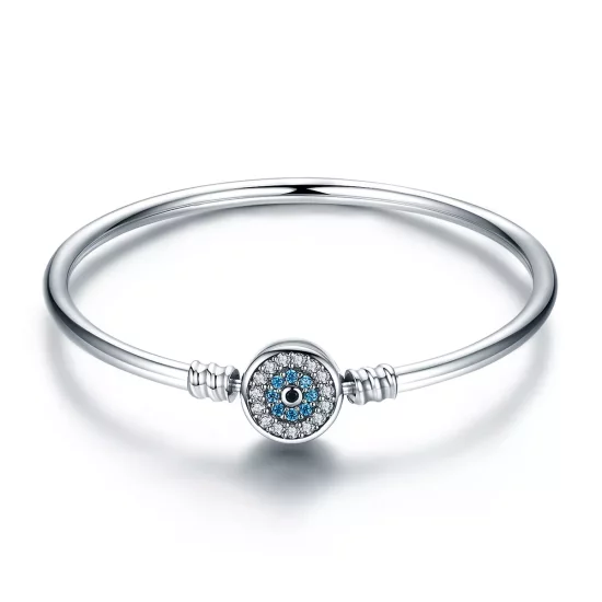 (imagen para) Pulsera estilo Pandora en plata con circonia cúbica y ojo protector - SCB012