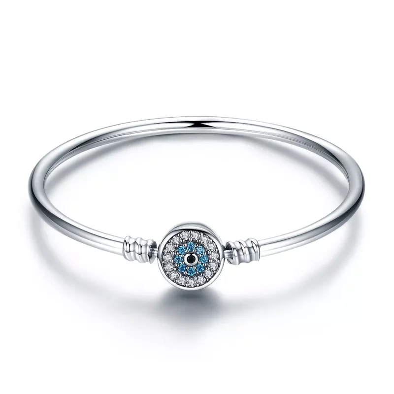 (imagen para) Pulsera estilo Pandora en plata con circonia cúbica y ojo protector - SCB012