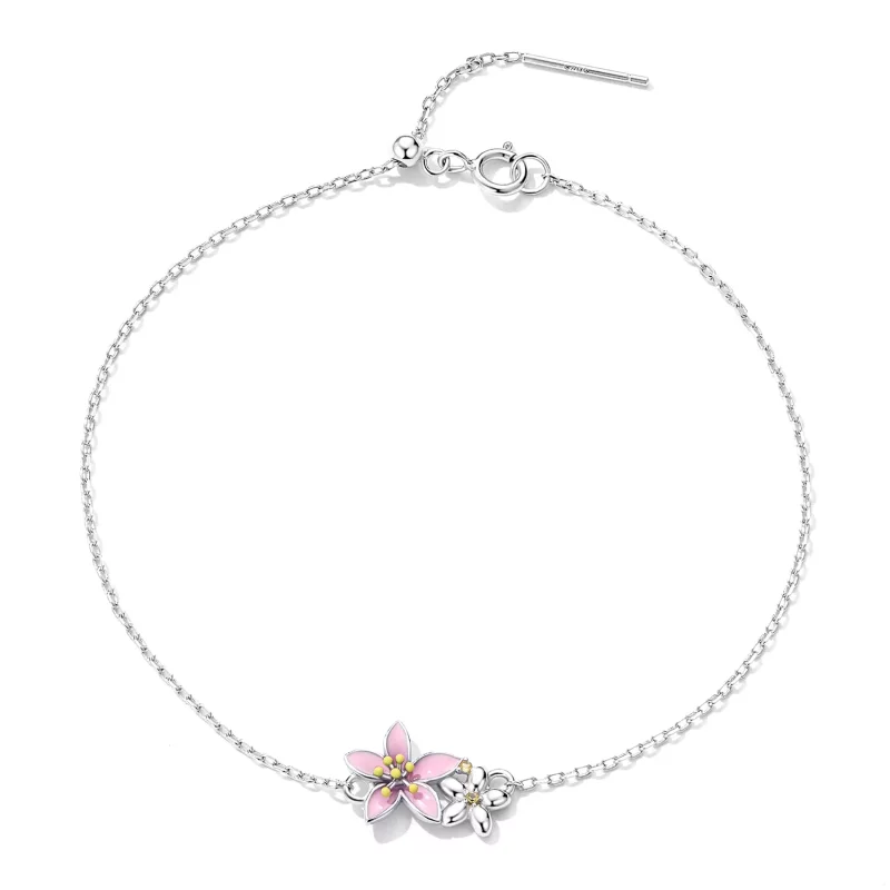 (imagen para) Pulsera hermosa estilo Pandora con flores de cerezo - SCB232 - Ver 2