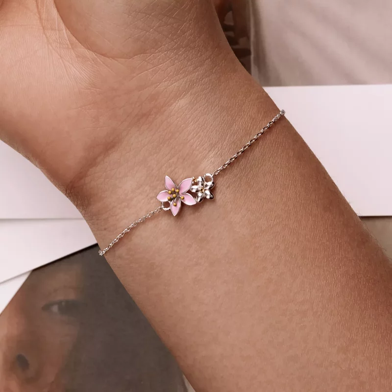 (imagen para) Pulsera hermosa estilo Pandora con flores de cerezo - SCB232 - Ver 7