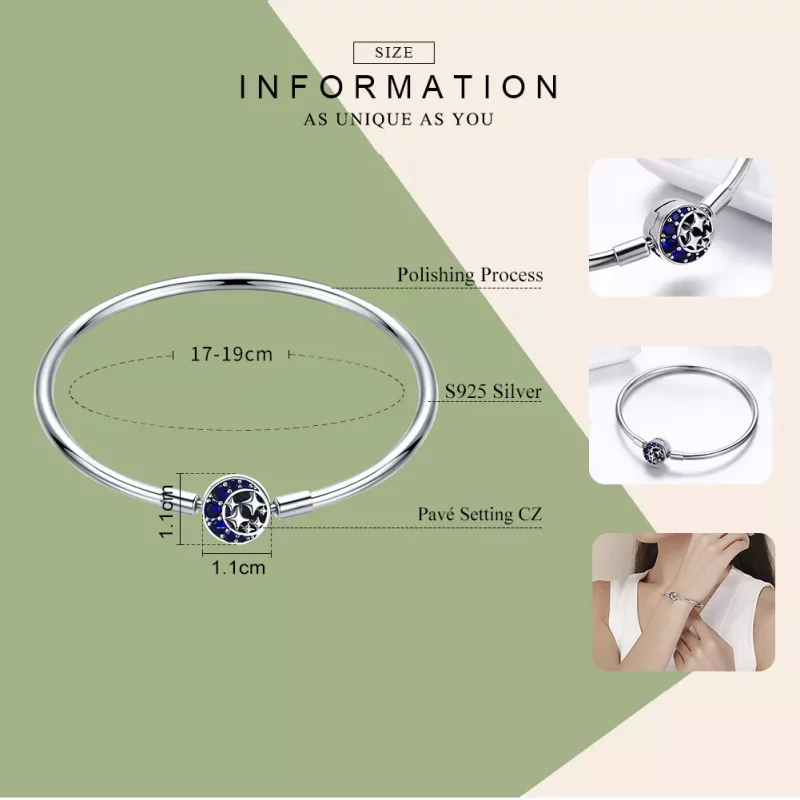 (imagen para) Pulsera rígida de plata estilo Pandora con cielo estrellado - SCB080 - Ver 4