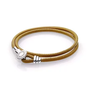 (imagen para) Pulsera Moments en cuero marr&oacute;n doble para charms - PANDORA