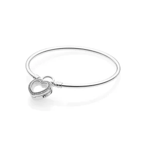 (imagen para) Pulsera r&iacute;gida Locket del coraz&oacute;n flotante espumoso PANDORA