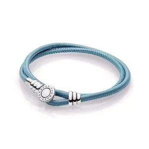 (imagen para) Pulsera Moments en cuero turquesa doble para charms - PANDORA