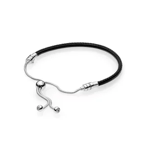 (imagen para) Pulsera PANDORA Moments Cuero negro. Cierre deslizante