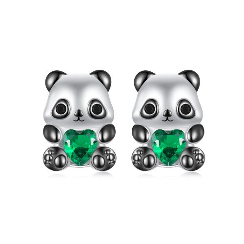 Pendientes estilo PANDORA con forma de corazón y panda - SCE1775
