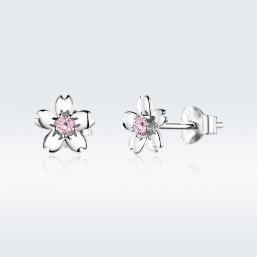 Pendientes de botón estilo Pandora con flor de margarita de plata - SCE784