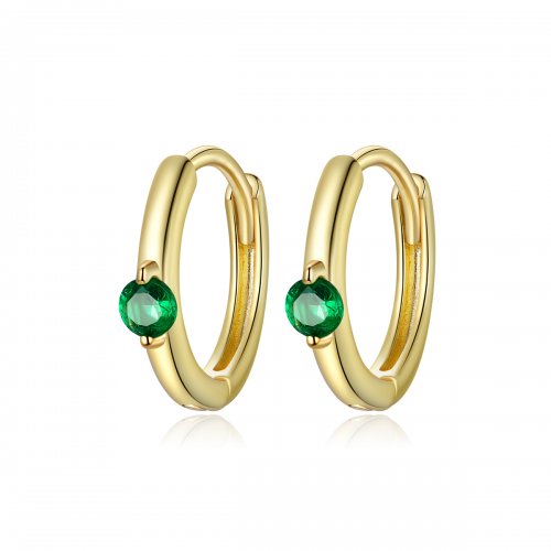 Pendientes de aro con circonita verde chapados en oro de 18 quilates estilo Pandora - SCE1050-GN