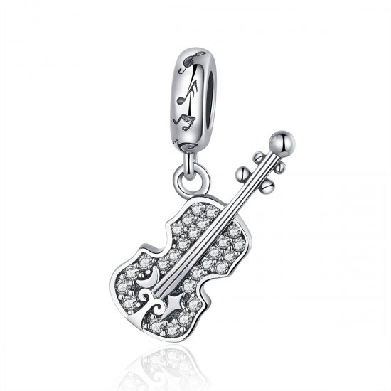 Pendiente colgante de violín de plata estilo Pandora con pavé - SCC1078 - Haga click en la imagen para cerrar