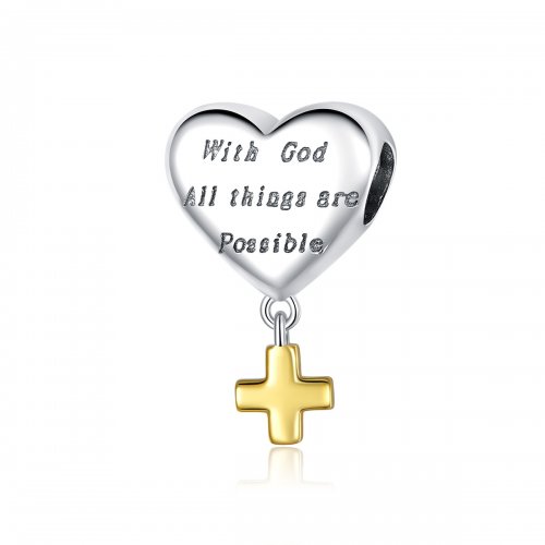 Estilo Pandora de dos tonos bicolor con dije "Con Dios, todo es posible" - BSC309