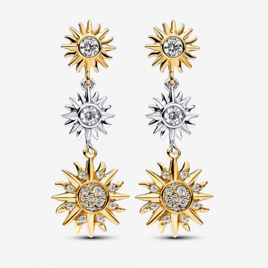 Pendientes colgantes Pandora Sun en plata de ley y baño de oro de 14 k - 262843C01 - Haga click en la imagen para cerrar