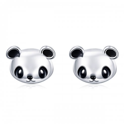 Pendientes de botón de plata estilo Pandora con lindo diseño de panda - SCE386
