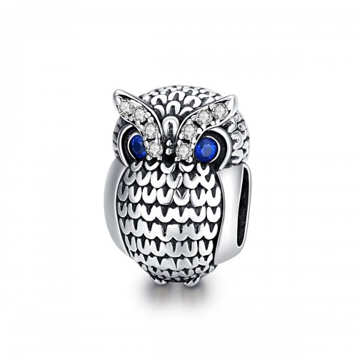 Charm de Búho Brillante de Estilo Pandora en Plata - SCC1607