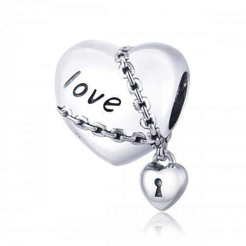 Pulsera de estilo Pandora con dije de candado de amor plateado - SCC1553