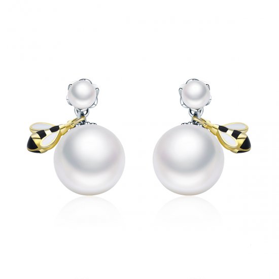 Estilo Pandora Pendientes de Abeja y Perla para Mujer - SCE232 - Haga click en la imagen para cerrar