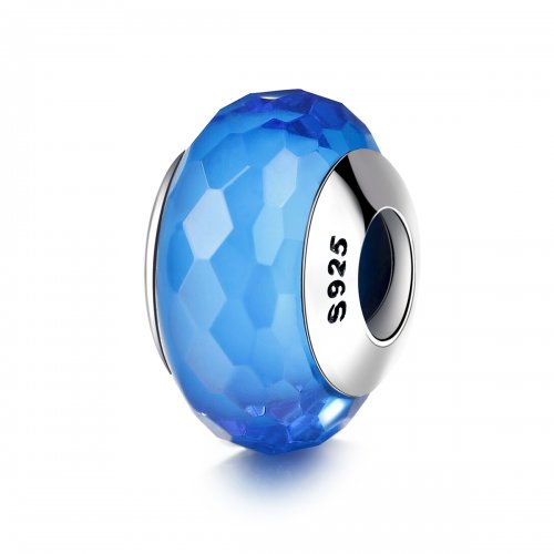 Pulsera estilo Pandora con abalorio de cristal Murano azul facetado - SCZ037