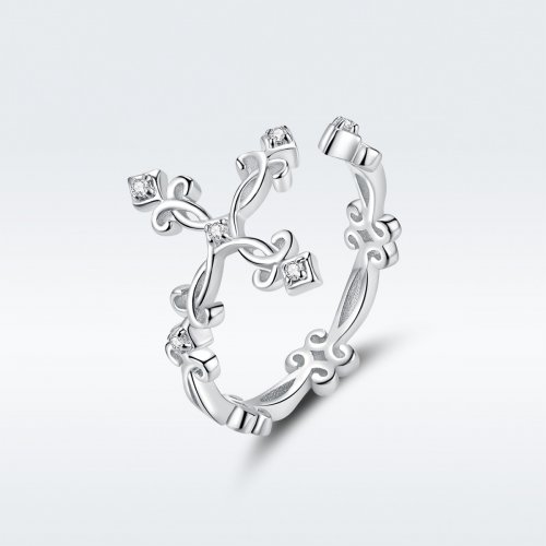 Anillo abierto estilo Pandora con cruz de plata - BSR041
