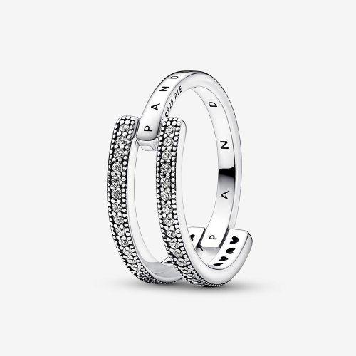 Anillo de doble banda Pandora Signature Logo & Pavé - 192779C01