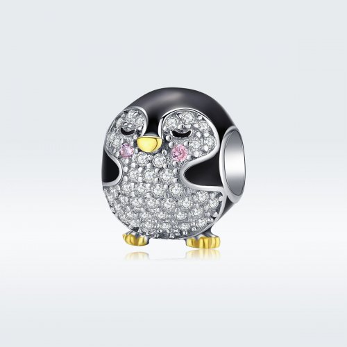 Charm de pingüino estilo Pandora de dos tonos bicolor - BSC126