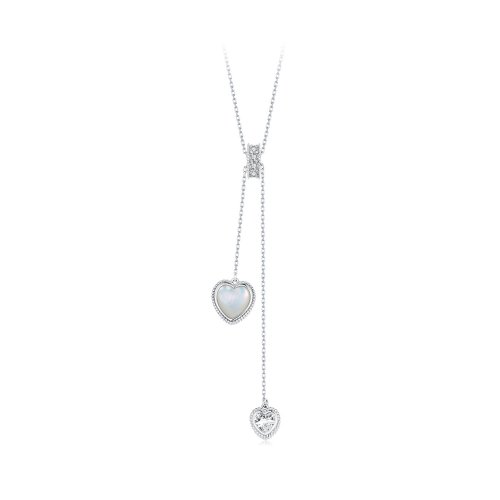 Cadena en forma de Y con concha blanca y corazón palpitante estilo PANDORA - BSN372