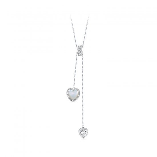 Cadena en forma de Y con concha blanca y corazón palpitante estilo PANDORA - BSN372 - Haga click en la imagen para cerrar
