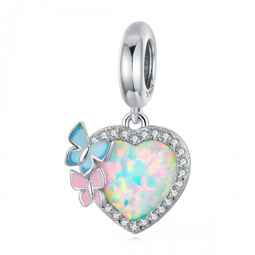 Pendiente de colgante de mariposa y corazón de ópalo estilo Pandora - SCC