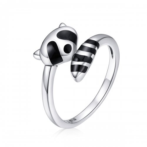 Anillo abierto de plata estilo Pandora con un lindo mapache - SCR652