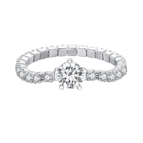 Anillo de circonia de cinco garras estilo Pandora con cadena - BSR411 Anillo de circonia de cinco garras estilo Pandora con cadena - BSR411