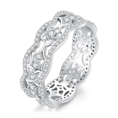Anillo de corte de encaje de flor de camelia con circonita estilo Pandora - BSR428