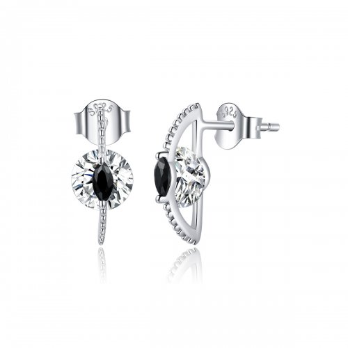 Estilo Pandora Entre Pendientes de Tornillo Negro y Blanco - SCE1036
