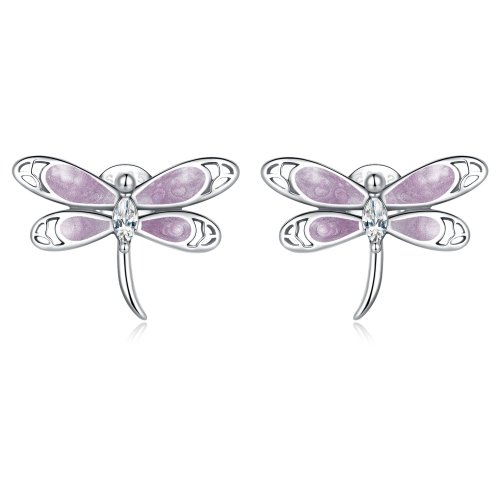 Pendientes de botón estilo Pandora para niña con libélula rosa - SCE1414