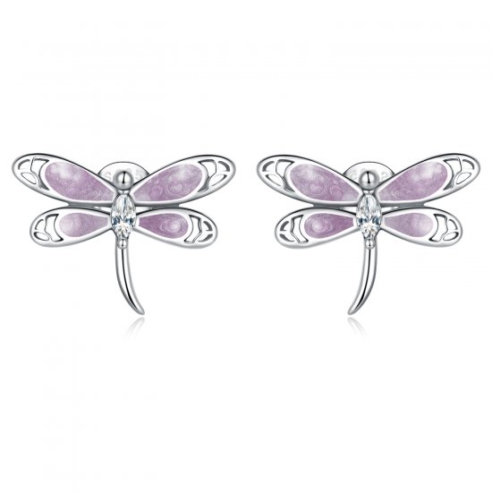 Pendientes de botón estilo Pandora para niña con libélula rosa - SCE1414 - Haga click en la imagen para cerrar