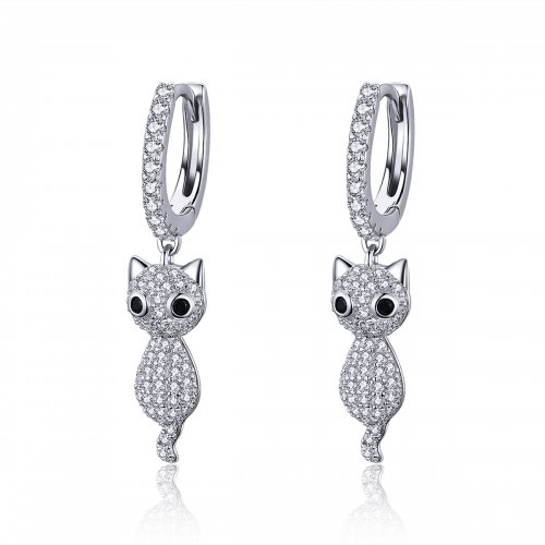 Aretes de aro estilo Pandora con gato feliz - SCE519