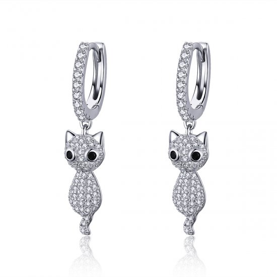 Aretes de aro estilo Pandora con gato feliz - SCE519 - Haga click en la imagen para cerrar
