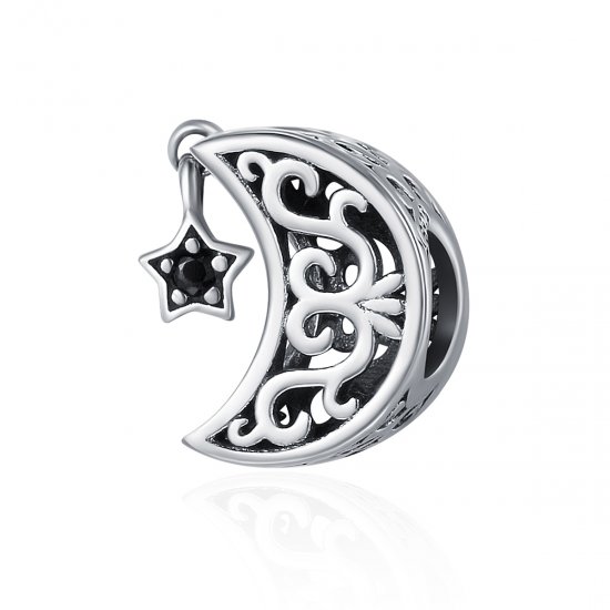 Charm estilo Pandora de plata con luna y estrella - SCC483 - Haga click en la imagen para cerrar