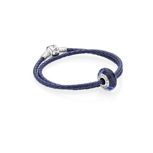 Pulsera doble Azul Oscuro en cuero y plata de ley