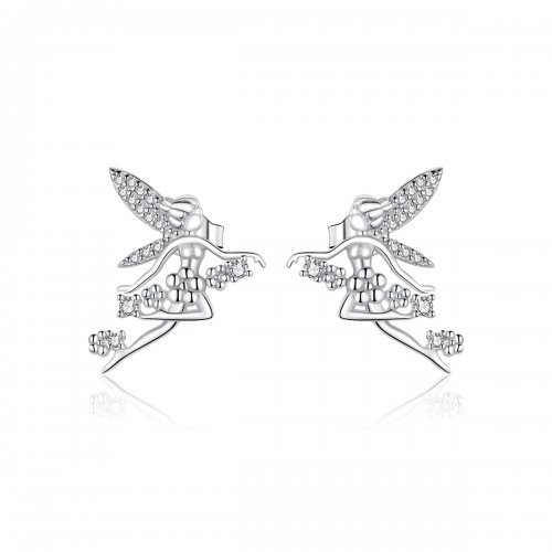Pendientes de botón estilo Pandora con diseño de elfo de flores - BSE341